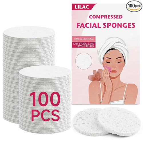 100 Count Compressed Facial Sponges 100% Natural Cellulose Eco-Friendly Makeup by LILAC