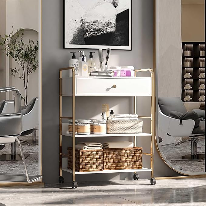 Salon Rolling Trolley with Lockable Wheels Barber Cart Storage Drawer Shelf - Image 7