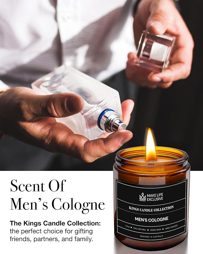 Scented Candles for Men | Men's Cologne, Amber Sandalwood Scent | Wooden Wick - Image 2