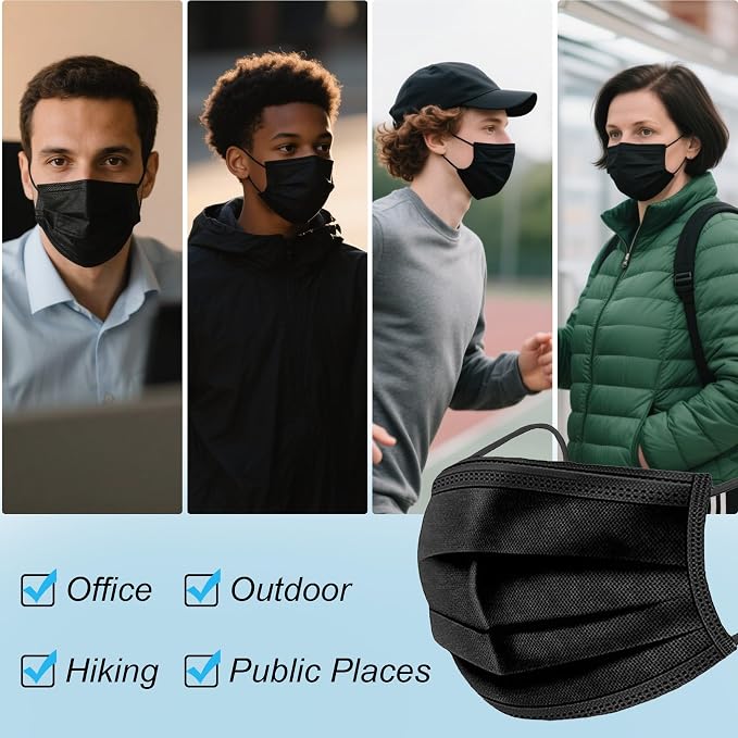 LEMENT 100 Pcs Disposable Face Masks, 3 Ply Face Masks Black Disposable Mask - Image 5
