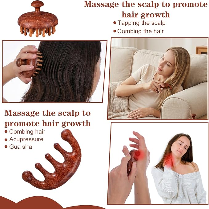 ElevateTech Wooden Scalp Massage Comb, Sandalwood Head Massager - Image 4