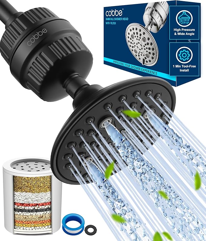 Cobbe 6-Setting High Pressure Filtered Shower Head Combo, Detachable Rain by Cobbe