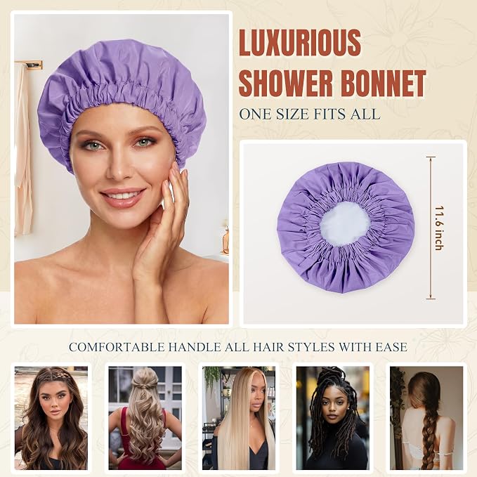 Reusable Shower Cap for Women, Large Waterproof Shower Bonnet - Image 4