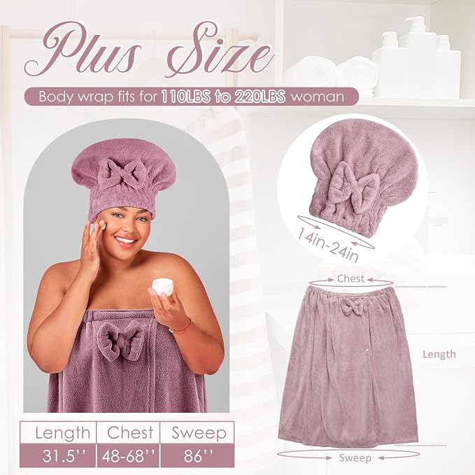 Xtinmee 2 Sets Plus Size Womens Wrap Towel - Image 2