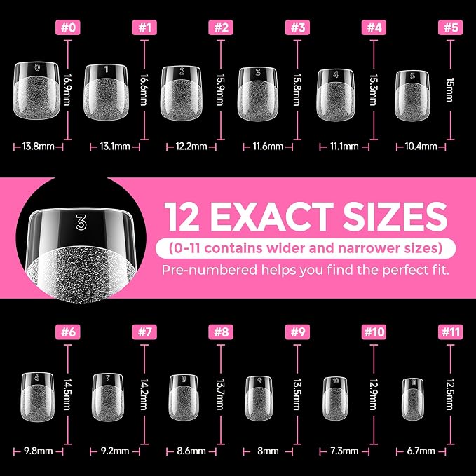 UNA GELLA Extra Short Square Nail Tips XS 216pcs Pre-shape Extra Short Square - Image 9