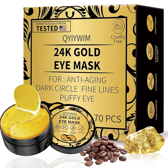 Qyiywim Under Eye Patches 70PCS, 24K Gold Eye Patches by Qyiywim