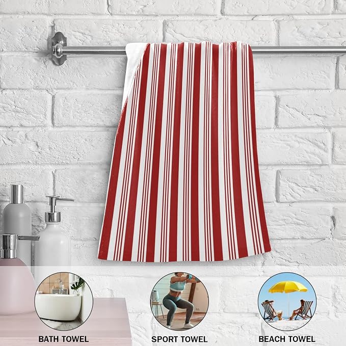 Abstract Red and White Striped Hand Towels - Image 5