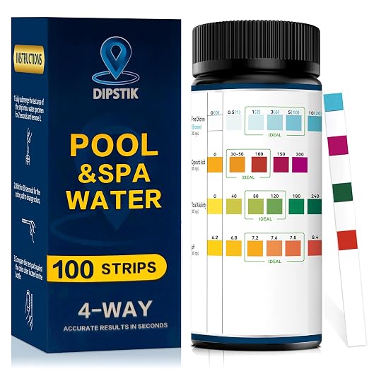 Pool Test Strips, 100 Strips Pool and Hot Tub Test Strips, Swimming Pool Test by DIPSTIK