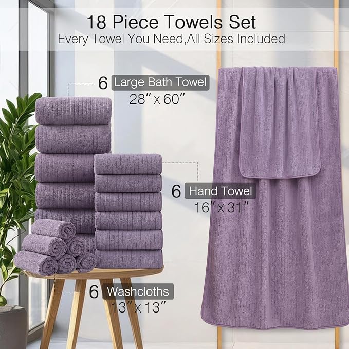 18 Piece Family Bath Towel Set Include 6 Bath Towels, 6 Hand Towels and 6 - Image 3