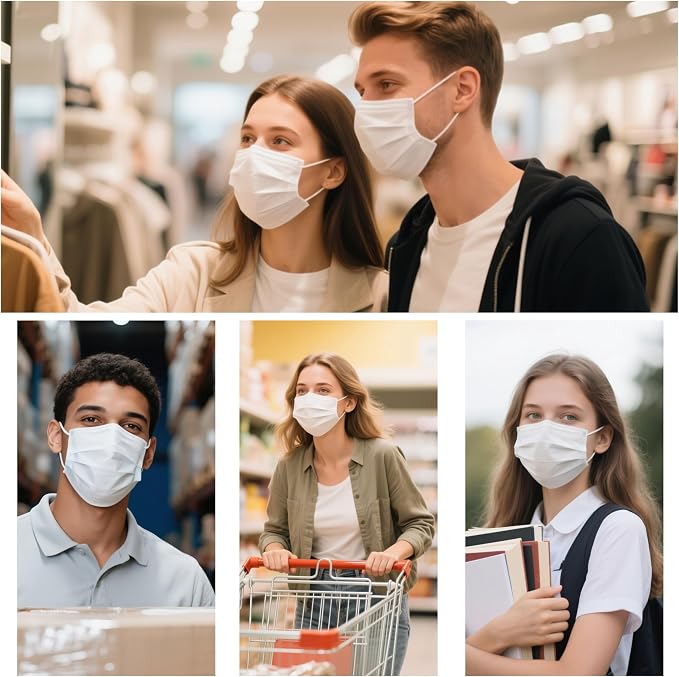 akgk 100PCS White Disposable Face Masks, 3-Ply Breathable White Face Mask - Image 6