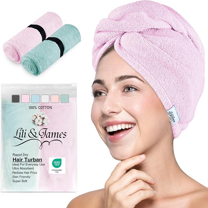 Cotton Hair Towel Wrap for Women/Kids | Quick Dry, Soft & Absorbent 420-GSM by LiliJames
