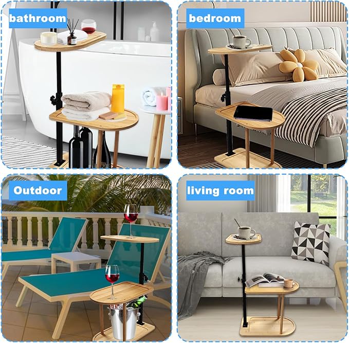 3 Layer Bath Tub Tray Table Liftable Freestanding Bamboo Bath Tray Caddy - Image 6
