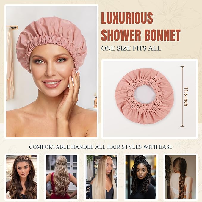 Reusable Shower Cap for Women, Large Waterproof Shower Bonnet - Image 4