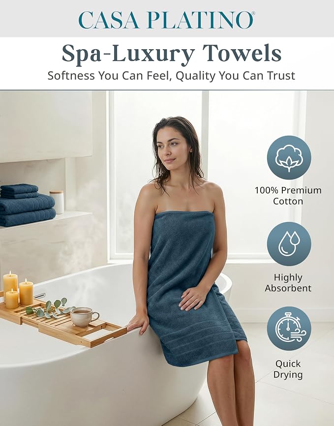 CASA PLATINO 100% Luxury Cotton Bathroom Towels Set - Image 2