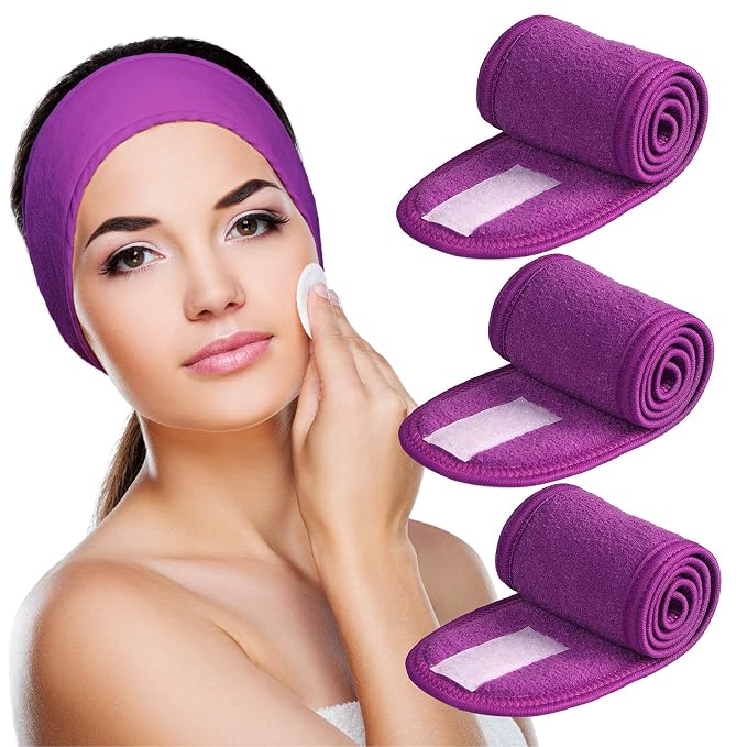 Denfany Spa Headband 3 Pack Ultra Soft Adjustable Face Wash Headband by EssentialLife