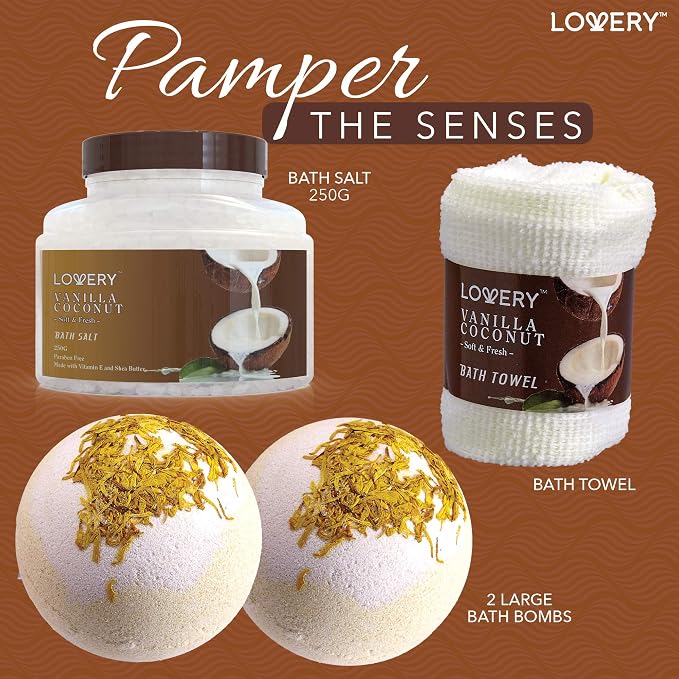 Gifts For Women Gift Basket for Women– 9 Piece Set of Vanilla Coconut Home Spa - Image 3