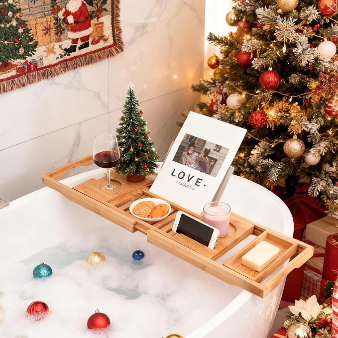 Utoplike Bamboo Bathtub Caddy Tray Bath Tray - Image 4
