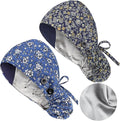 Satin Lined Scrub Caps with Buttons & Sweathand, Surgical Caps by Yuest