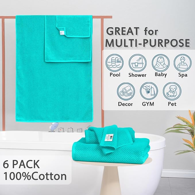Turquoise Bath Towel with Hanging Loop - Image 4