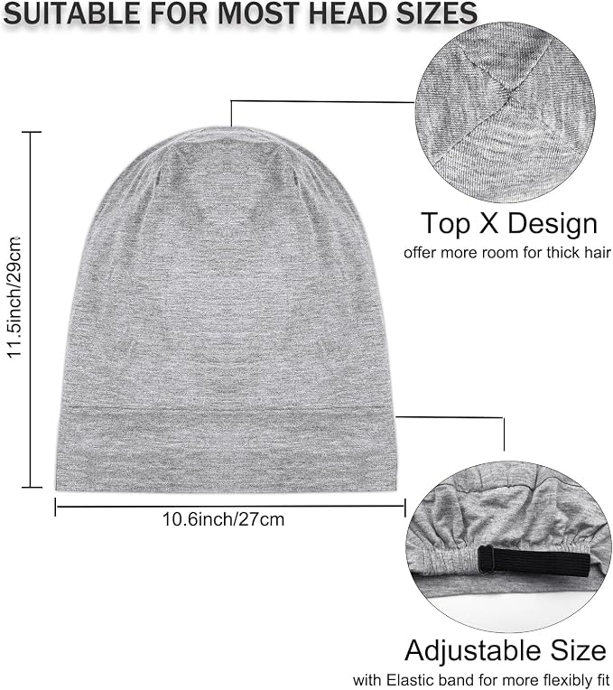 Sleep Cap Bonnet for Sleeping Black Women, Adjustable Cooling Ice Silk Lined - Image 5