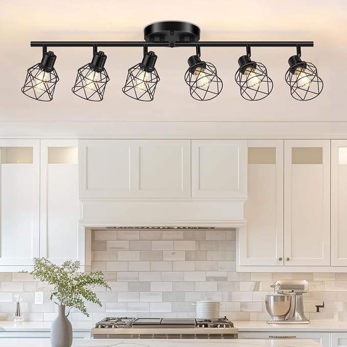 Baocuz 6-Lights Black Semi Flush Mount Ceiling Light, Rotatable Kitchen Track by Baocuz