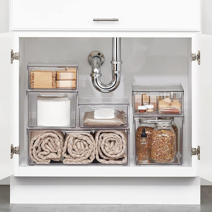 mDesign Plastic Stackable Bathroom Storage Organizer Bin - Image 2