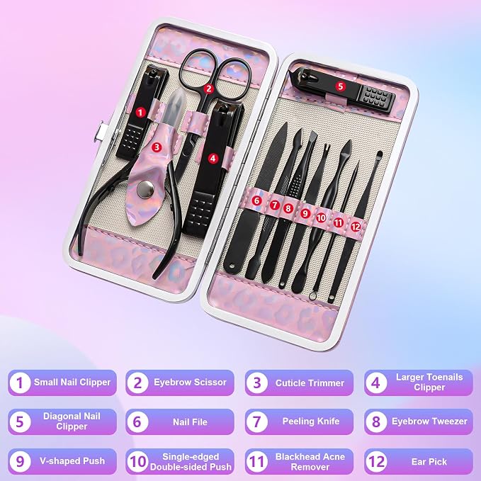 ANRUI Manicure Kit Nail Clippers Set Pedicure Kit, 12 Pieces Professional - Image 2