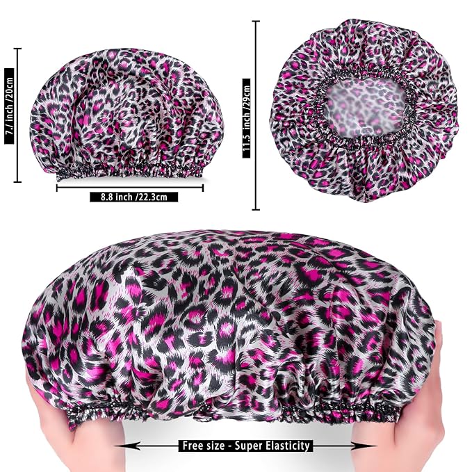4 PCS Shower Caps for Women, Elastic and Reusable Bath Caps, Double Waterproof - Image 4