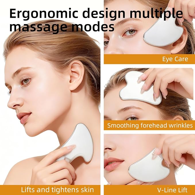Stainless Steel Gua Sha & Lymphatic Contour Face Brush, Facial Brush - Image 3