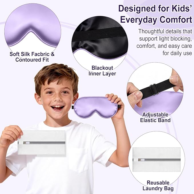 Kids Sleep Mask, Kids Eye Mask for Boys Girls, Kid Silk Eye Masks - Image 2