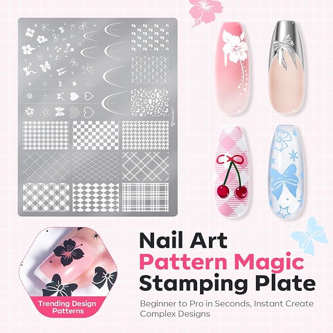 Modelones 16PCS Plaid Nail Stamping Kit – French Tip Stamper White Black - Image 7