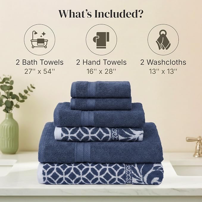 Modern Threads Botanical Vine 6-Piece 100% Cotton Towel Set – Reversible Yarn - Image 3