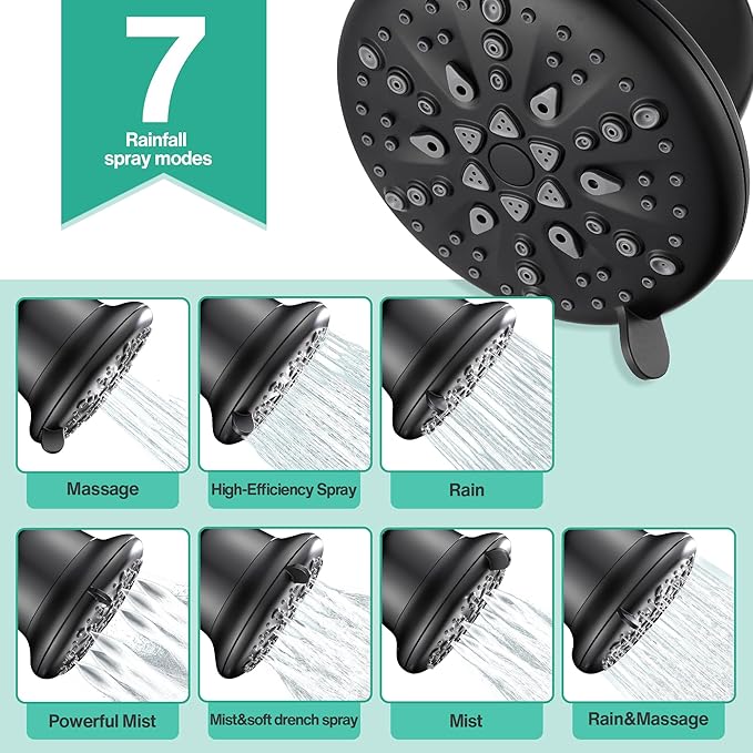 Cobbe Filtered Shower Head, 7 Modes High Pressure Shower Heads - Image 4