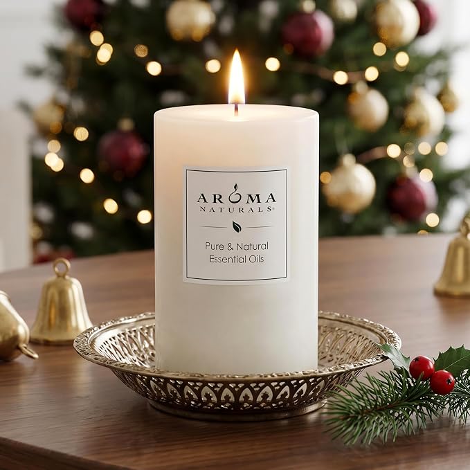 Aroma Naturals Holiday Essential Oil Vanilla & Peppermint Scented Pillar Candle - Image 7