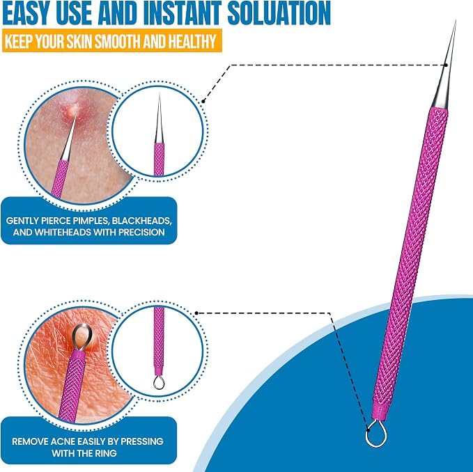 EFAH Care 2Pcs Stainless Steel Pimple Extractor Acne Treatment Tool Surgical - Image 2