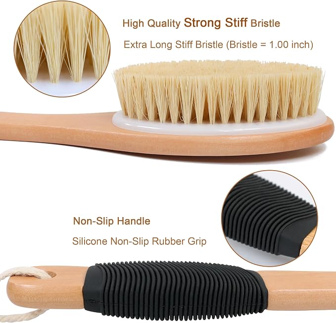 OWIIZI Back Scrubber Brush for Shower, Long Stiff Bristle Body Bath Brushes - Image 2