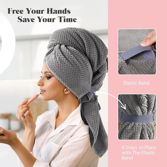 MABAO 2 Pack Microfiber Hair Towel Wrap - Image 4