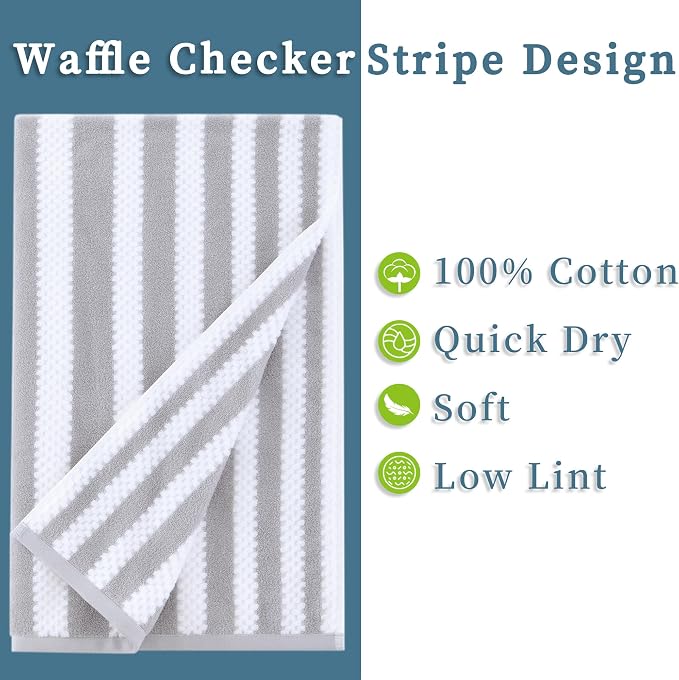 Waffle Bath Towels, Striped Bath Towels - Image 2