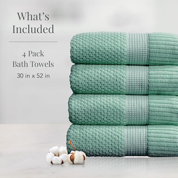 NY Loft 100% Cotton Bath Towel 4 Pack | Super Soft & Absorbent Quick-Dry Bath - Image 2