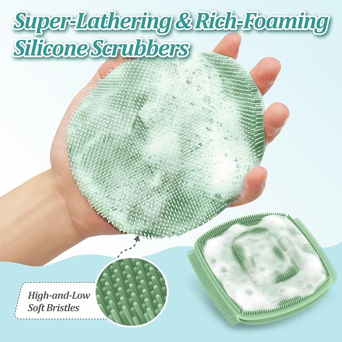 Silicone Bath Glove & Face Scrubber Set 2PCS, 360° Anti-Slip & Hand-fit Body - Image 4