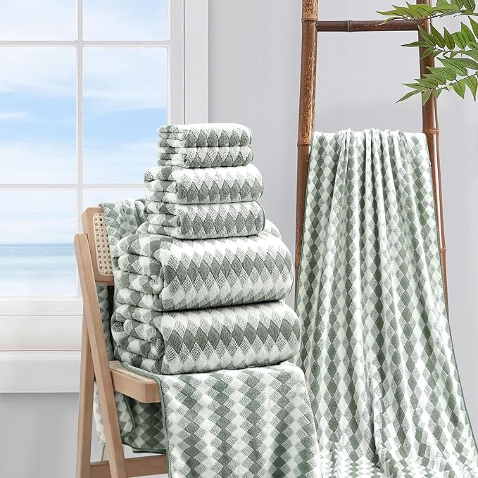 8 Piece Bathroom Towel Set Green |2 Oversized Large Bath Towels Sheet, 2 Hand - Image 5