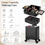 3 in 1 Rolling Makeup Train Case Professional Large Cosmetic Trolley - Image 3