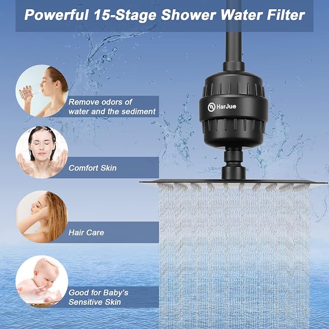 HarJue Filter Shower Head, High Pressure 8 Inch Rainfull - Image 3