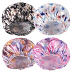 4 PCS Shower Caps for Women, Printing Bath Caps, Double Layers Shower Cap by CHFONGDIRECT