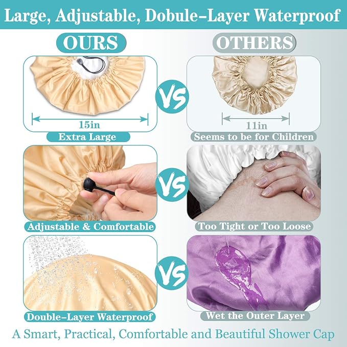 3 Pack Extra Large Double Layer Adjustable Shower Caps - Image 5
