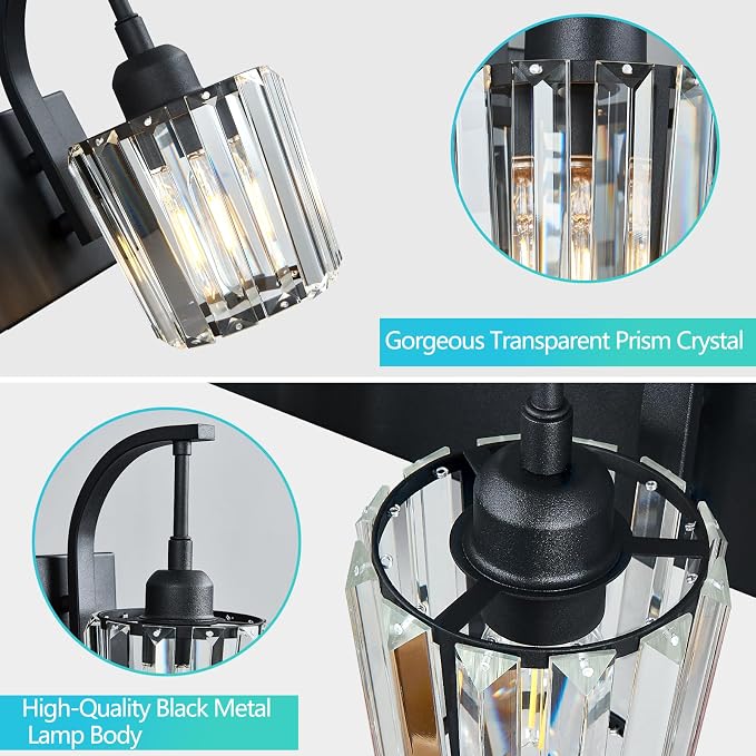 Modern Bathroom Vanity Light, 4-Light Black Wall Sconce - Image 2
