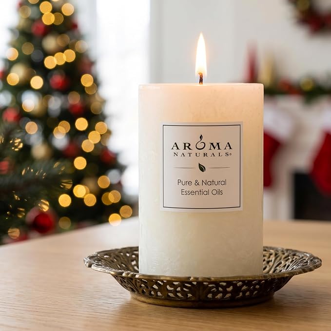 Aroma Naturals Holiday Essential Oil Vanilla & Peppermint Scented Pillar Candle - Image 10