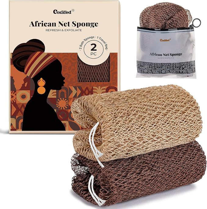 CORATED African Net Sponge Authentic, Shower Loofah Exfoliating Bath Sponge by CORATED