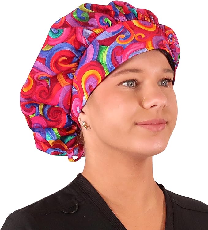 Sparkling EARTH Banded Bouffant Surgical Scrub Ponytail Working Caps and - Image 3