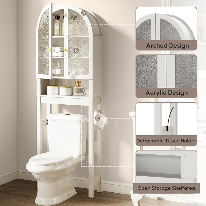 HMstone Over The Toilet Storage Cabinet, Arched Bathroom Organizer and Storage - Image 6